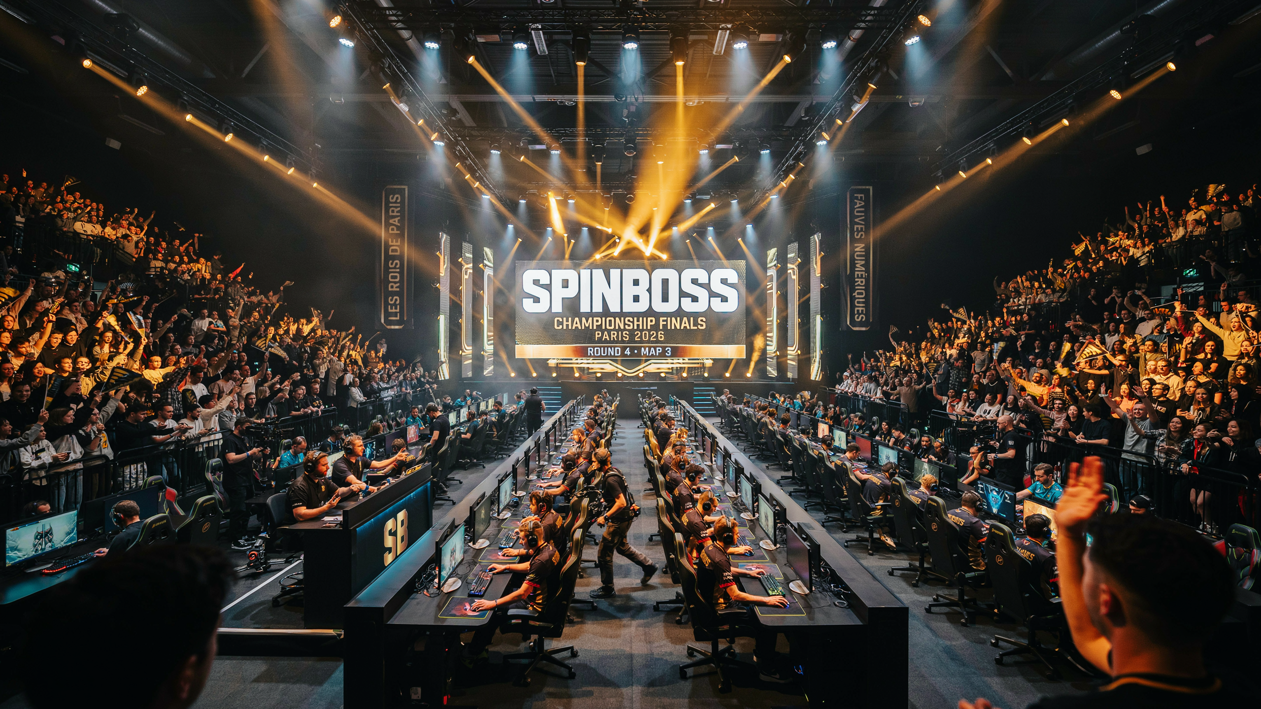 Spinboss community event with players competing on stage
